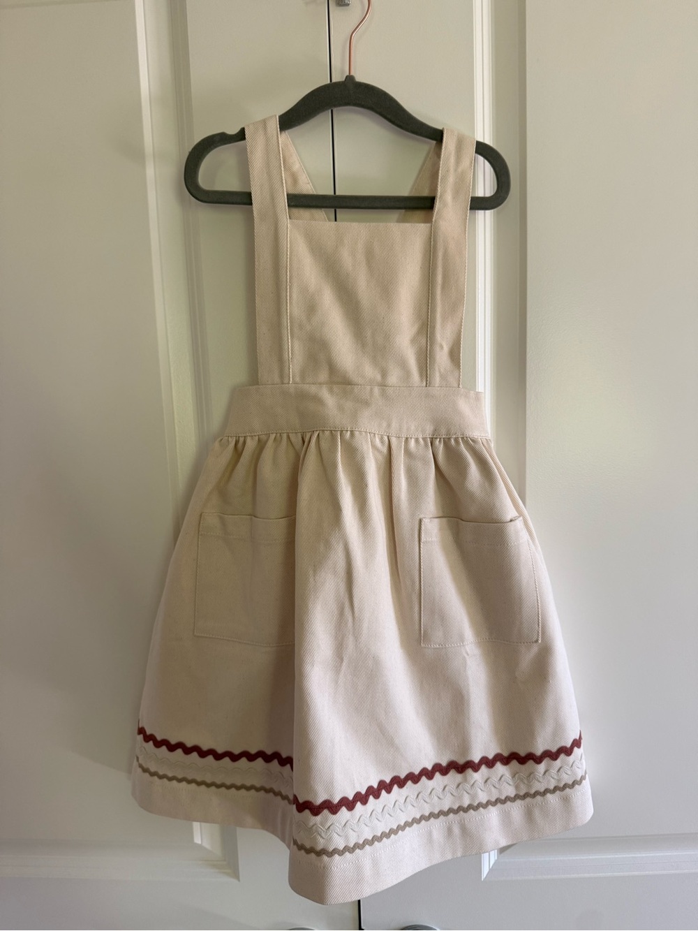 Ivory Pinafore Apron Dress with Ric Rac Trim
